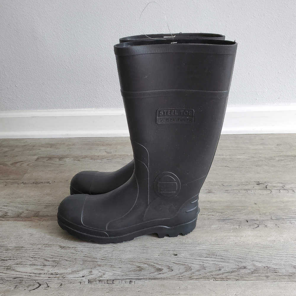 Men's Black Steel Toe Work/Rain Boot - US 7